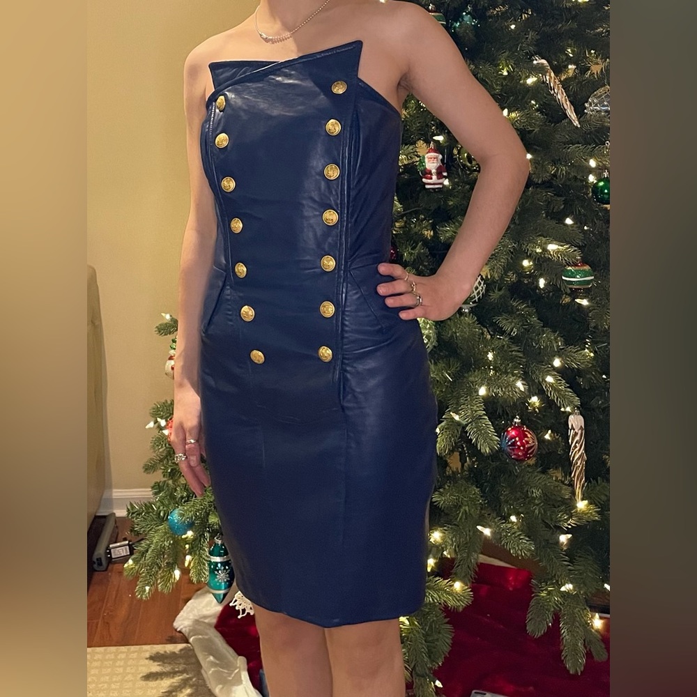 Michael Hoban genuine Leather Navy Blue Military Dress rare find!